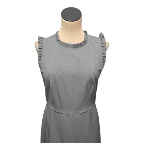 J Crew Dress Womens 6 Gray Sleeveless Ruffle Neck‎ Sheath Office Career Work - Picture 6 of 6